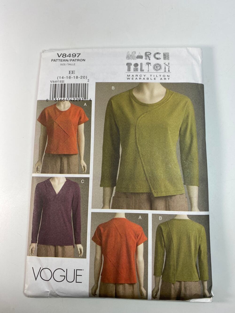 Vogue V8497 Marcy Tilton Tops Pattern EE 14-20 Lagenlook Asymmetrical OOP UC FF